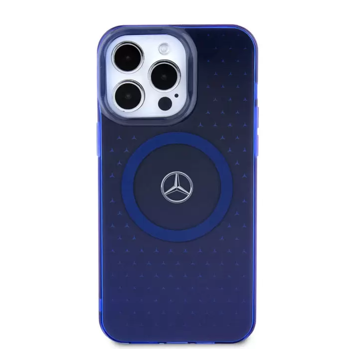 Apple İphone 15 Pro Max Kılıf Mercedes Benz Orjinal Lisanslı Magsafe Şarj Özellikli Çift Katmanlı Mavi Yıldız Desenli Kapak