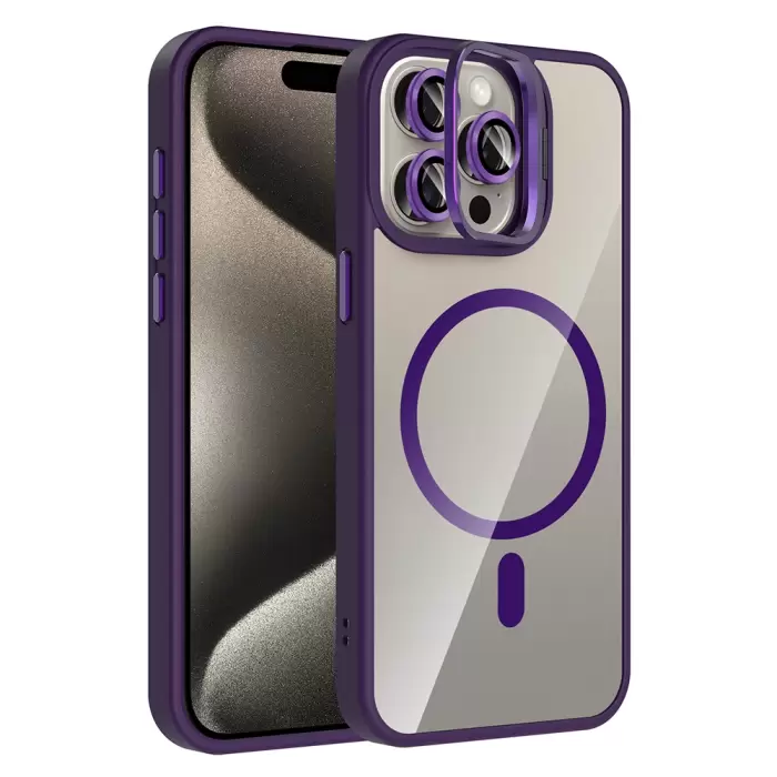 Apple İphone 15 Pro Max Kılıf Standlı Kamera Lens Koruma Hediyeli Magsafe Şarj Lopard Etro Kapak Koruyucu
