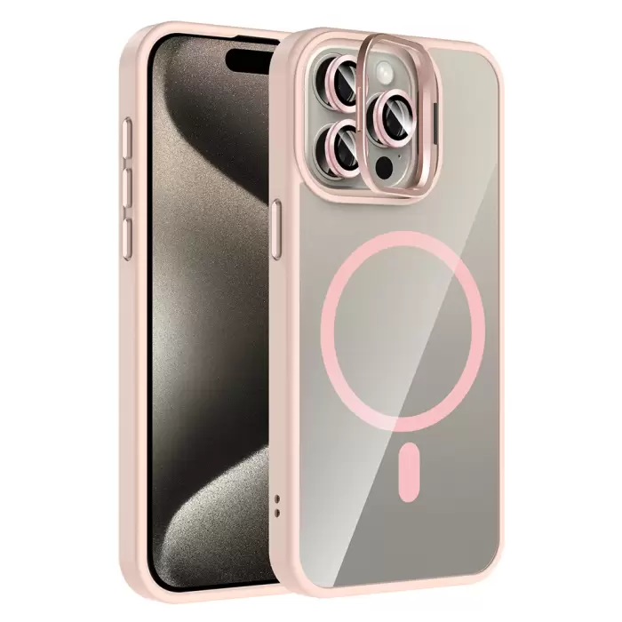 Apple İphone 15 Pro Max Kılıf Standlı Kamera Lens Koruma Hediyeli Magsafe Şarj Lopard Etro Kapak Koruyucu