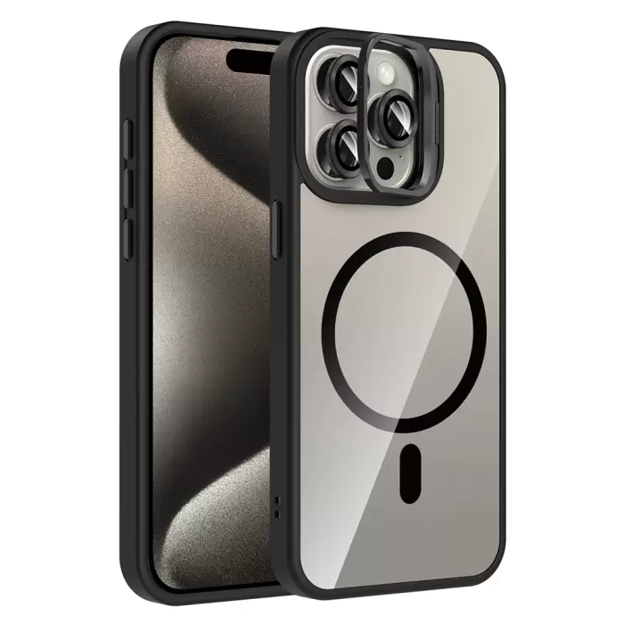Apple İphone 15 Pro Max Kılıf Standlı Kamera Lens Koruma Hediyeli Magsafe Şarj Lopard Etro Kapak Koruyucu