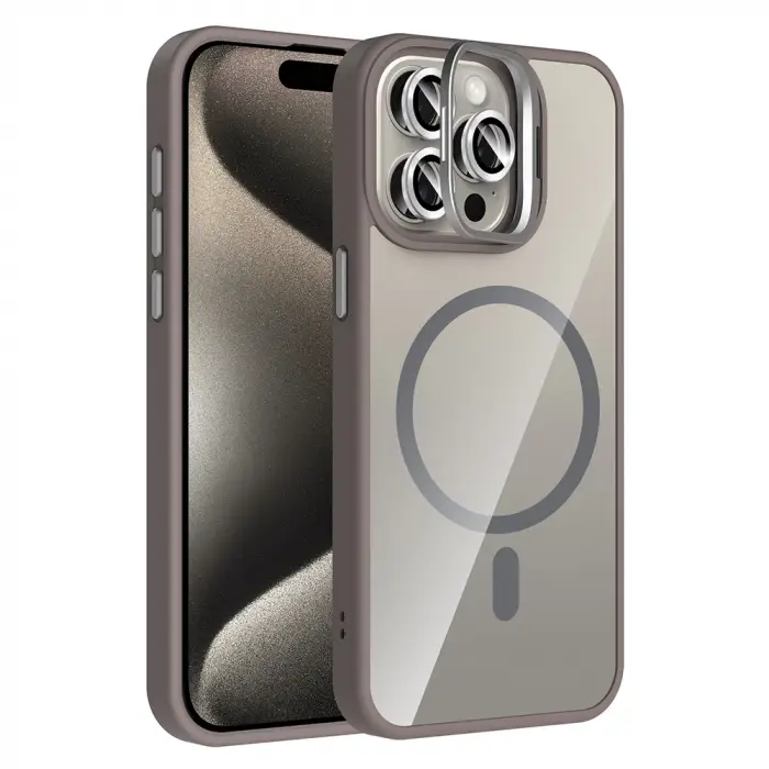 Apple İphone 15 Pro Max Kılıf Standlı Kamera Lens Koruma Hediyeli Magsafe Şarj Lopard Etro Kapak Koruyucu