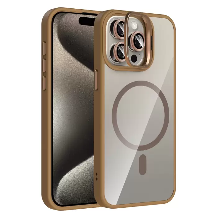 Apple İphone 15 Pro Max Kılıf Standlı Kamera Lens Koruma Hediyeli Magsafe Şarj Lopard Etro Kapak Koruyucu