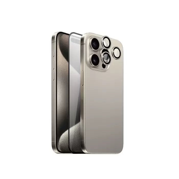 Apple İphone 15 Pro Max Wiwu Wi-ıp002 2in1 Temperli Cam Ahize Toz Önleyici Ekran Koruyucu Ve Kamera Lens Koruyucu Set