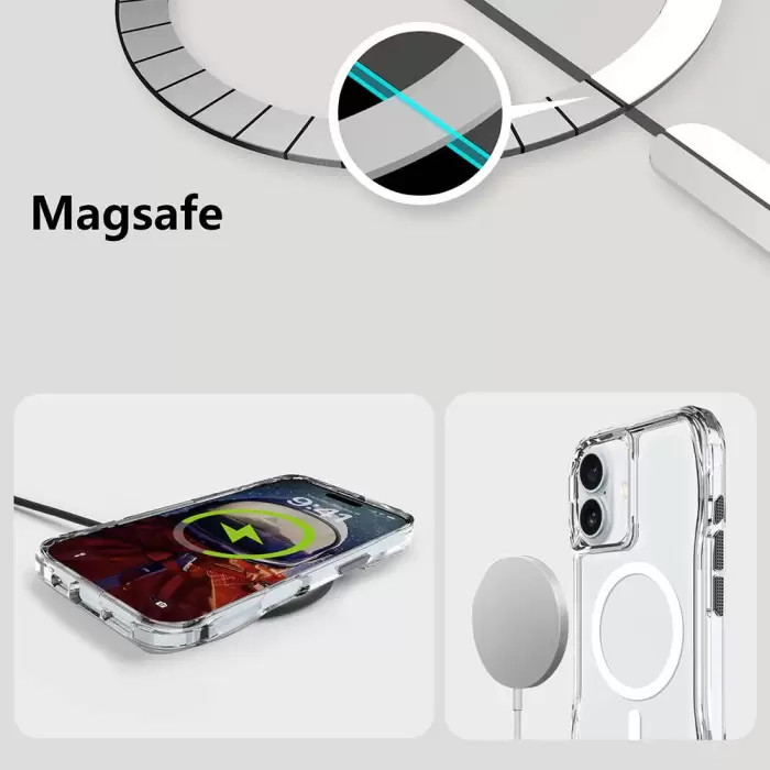 Apple İphone 16 Kılıf Magsafe Şarj Özellikli T-max Magsafe Şeffaf Kamera Korumalı Kapak