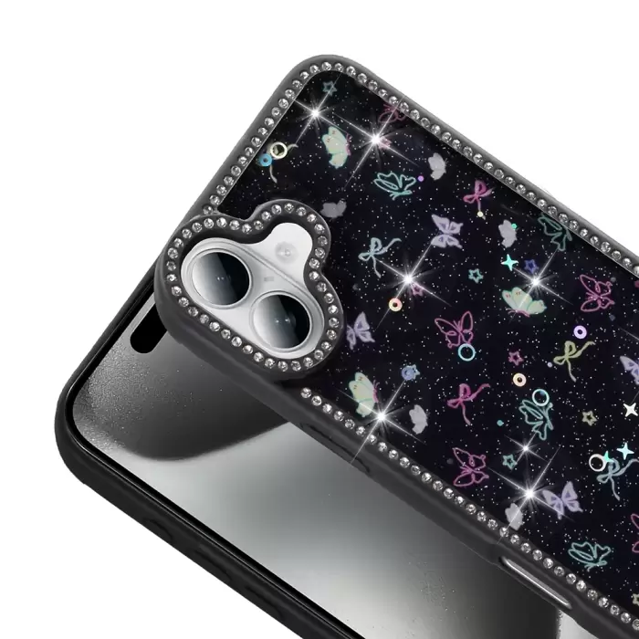 Apple İphone 16 Kılıf Taşlı Ve Simli Tasarım Lopard Azra Kapak