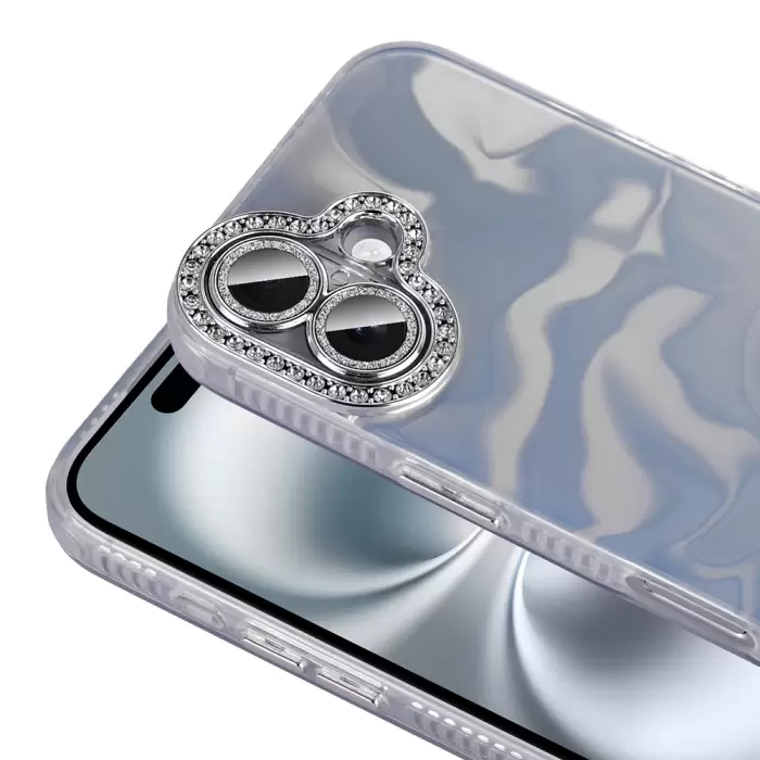Apple İphone 16 Plus Kılıf Airbagli Parlak Taş Detay Tasarımlı Lopard Esila Kapak