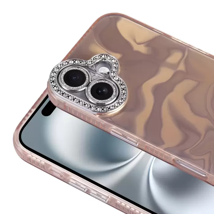Apple İphone 16 Plus Kılıf Airbagli Parlak Taş Detay Tasarımlı Lopard Esila Kapak