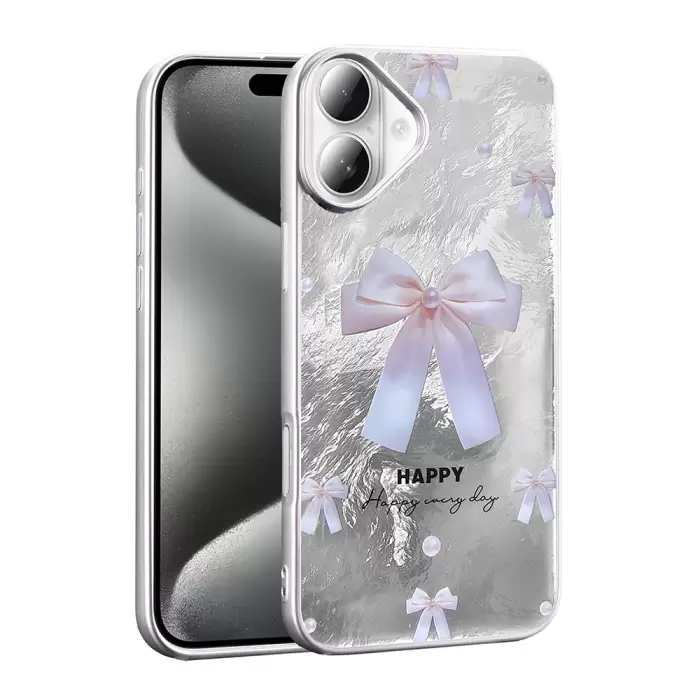 Apple İphone 16 Plus Kılıf Parlak Desenli Silikon Mep Kapak Telefon Kılıfı Leopar-Fiyonk-Geo Desenleriyle
