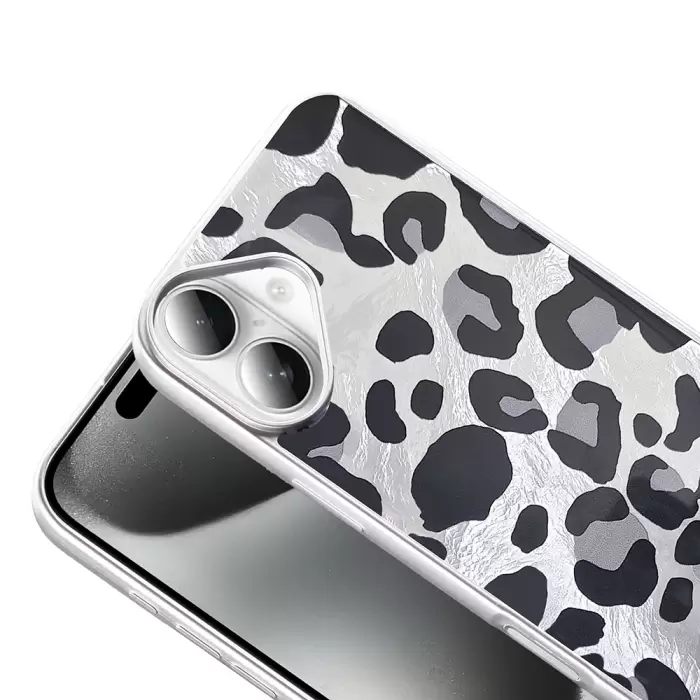 Apple İphone 16 Plus Kılıf Parlak Desenli Silikon Mep Kapak Telefon Kılıfı Leopar-Fiyonk-Geo Desenleriyle
