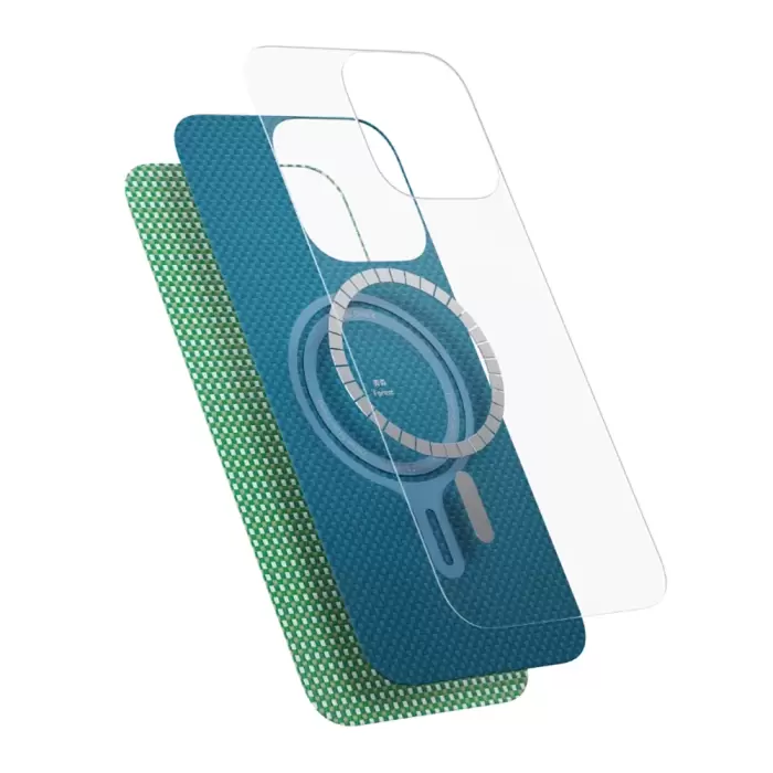 Apple İphone 16 Plus Kılıf Magsafe Şarj  Aramid Fiber Pitaka Ultra-slim Classic Series Ocean Blue Kapak