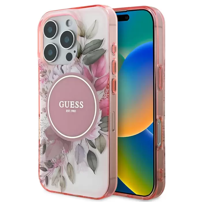 Apple İphone 16 Pro Guess Marka Lisanslı Magsafe Şarj  Flower Tonal Circle Kapak