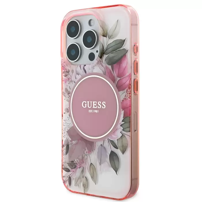 Apple İphone 16 Pro Guess Marka Lisanslı Magsafe Şarj  Flower Tonal Circle Kapak