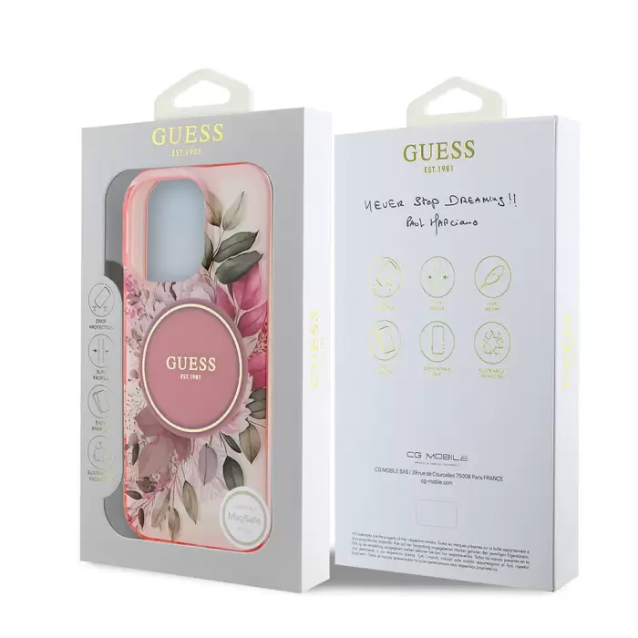 Apple İphone 16 Pro Guess Marka Lisanslı Magsafe Şarj  Flower Tonal Circle Kapak