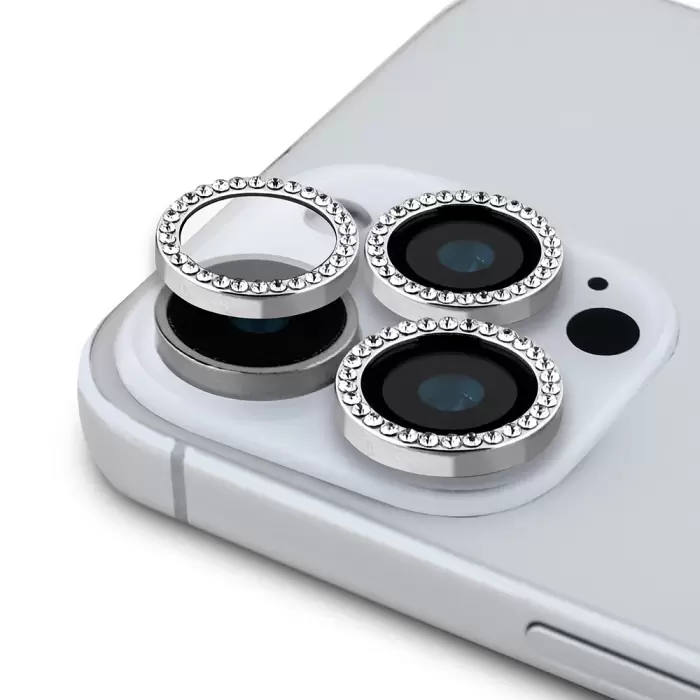 Apple İphone 16 Pro Guess Marka Lisanslı Rhinestone Ekran Koruyucu + Lens Koruyucu 2in1 Aksesuar Seti