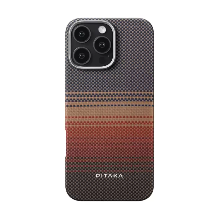 Apple İphone 16 Pro Kılıf Magsafe Şarj  Aramid Fiber Pitaka Tactile Woven Sunset-moonrise Series Sunset Kapak