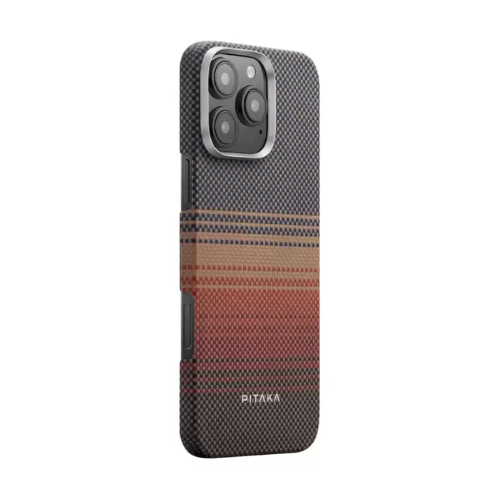 Apple İphone 16 Pro Kılıf Magsafe Şarj  Aramid Fiber Pitaka Tactile Woven Sunset-moonrise Series Sunset Kapak