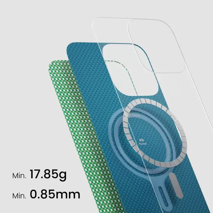 Apple İphone 16 Pro Kılıf Magsafe Şarj  Aramid Fiber Pitaka Ultra-slim Classic Series Forest Green Kapak