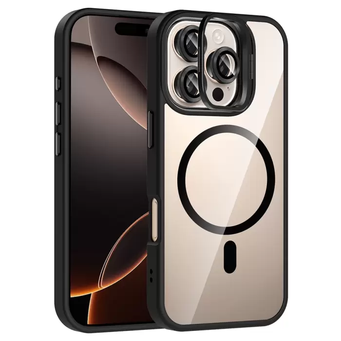 Apple İphone 16 Pro Kılıf Standlı Kamera Lens Koruma Hediyeli Magsafe Şarj Lopard Etro Kapak Koruyucu