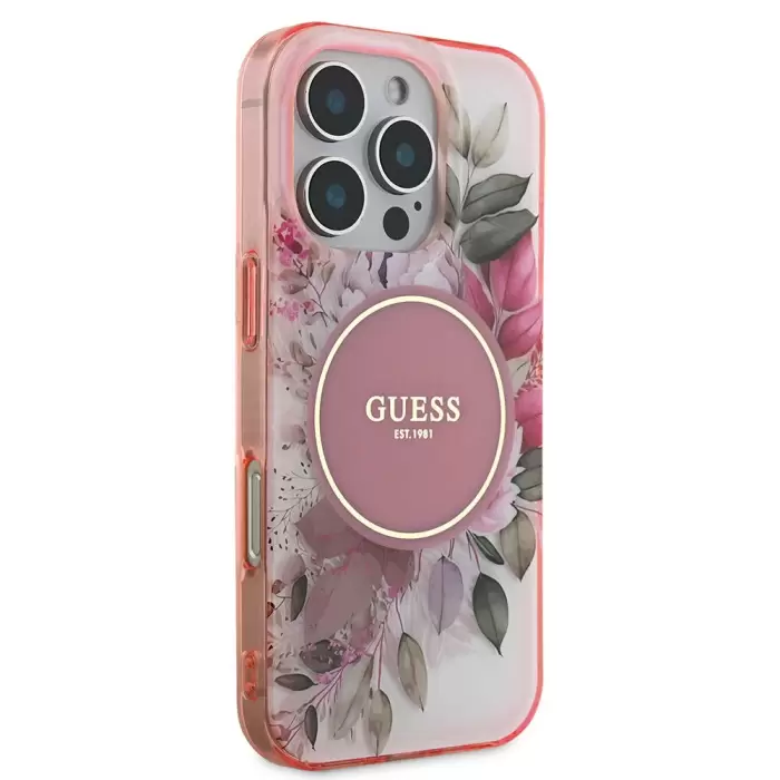 Apple İphone 16 Pro Max Guess Marka Lisanslı Magsafe Şarj  Flower Tonal Circle Kapak