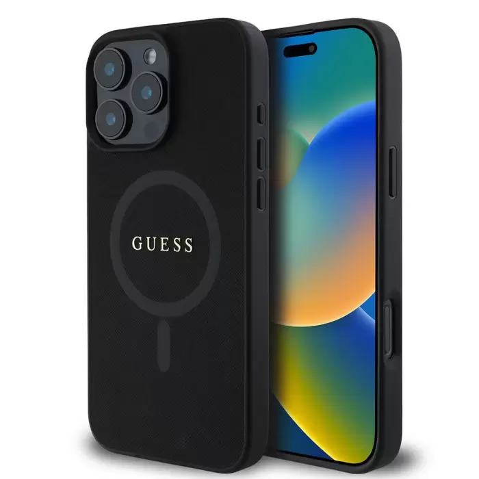 Apple İphone 16 Pro Max Kılıf Guess Lisanslı Magsafe Şarj  Yazı Logolu Saffiano Classic Kapak