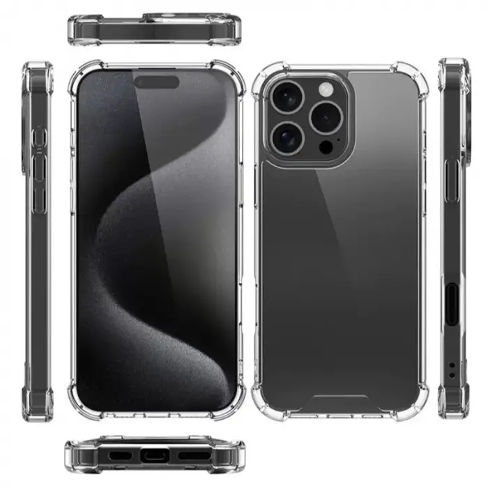 Apple İphone 16 Pro Max Kılıf Lopard Nitro Antishock Köşe Koruma Darbe Emici Şeffaf Doku Silikon