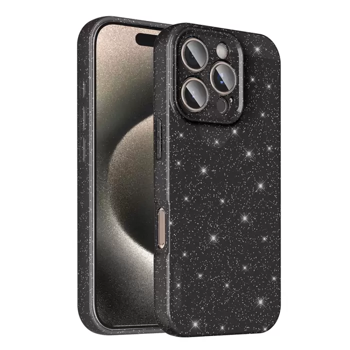 Apple İphone 16 Pro Max Kılıf Simli Işılıtılı Renkli Parlak Kamera Korumalı Silikon Kapak Koton