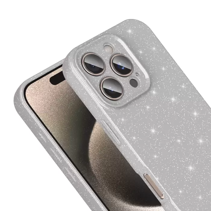 Apple İphone 16 Pro Max Kılıf Simli Işılıtılı Renkli Parlak Kamera Korumalı Silikon Kapak Koton