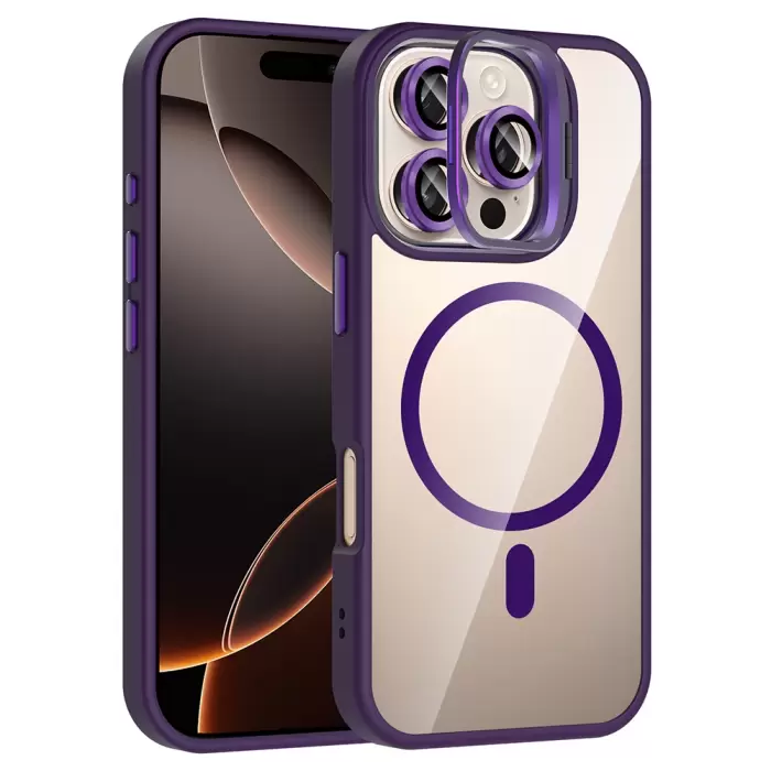Apple İphone 16 Pro Max Kılıf Standlı Kamera Lens Koruma Hediyeli Magsafe Şarj Lopard Etro Kapak Koruyucu