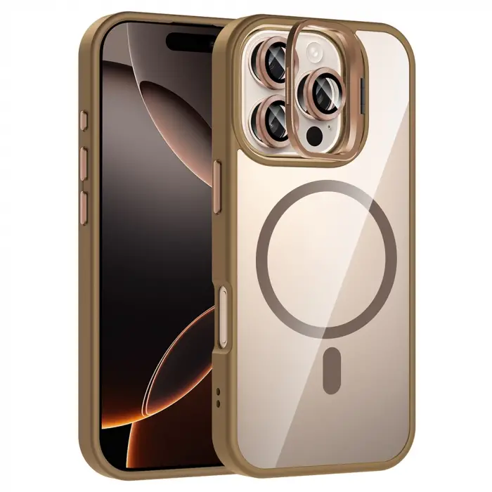 Apple İphone 16 Pro Max Kılıf Standlı Kamera Lens Koruma Hediyeli Magsafe Şarj Lopard Etro Kapak Koruyucu