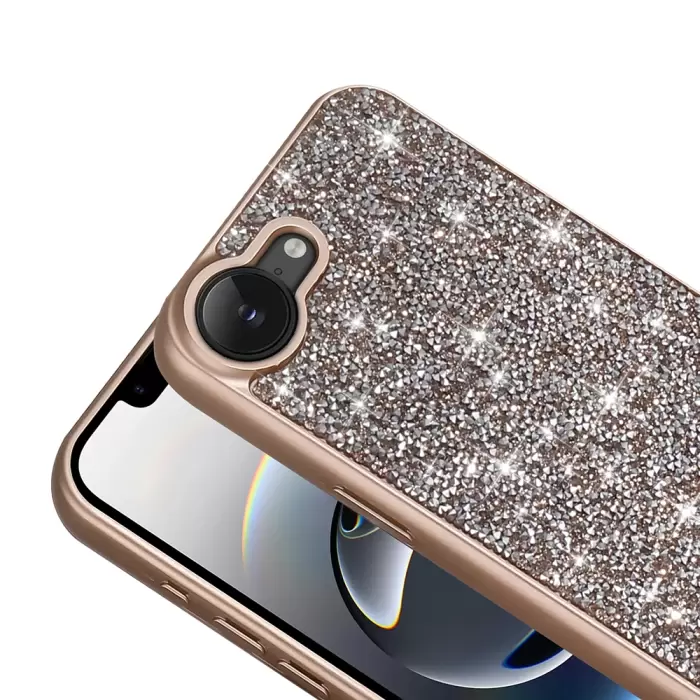 Apple İphone 16e Kılıf Parlak Taşlı Tasarım Lopard Pırlanta Kapak