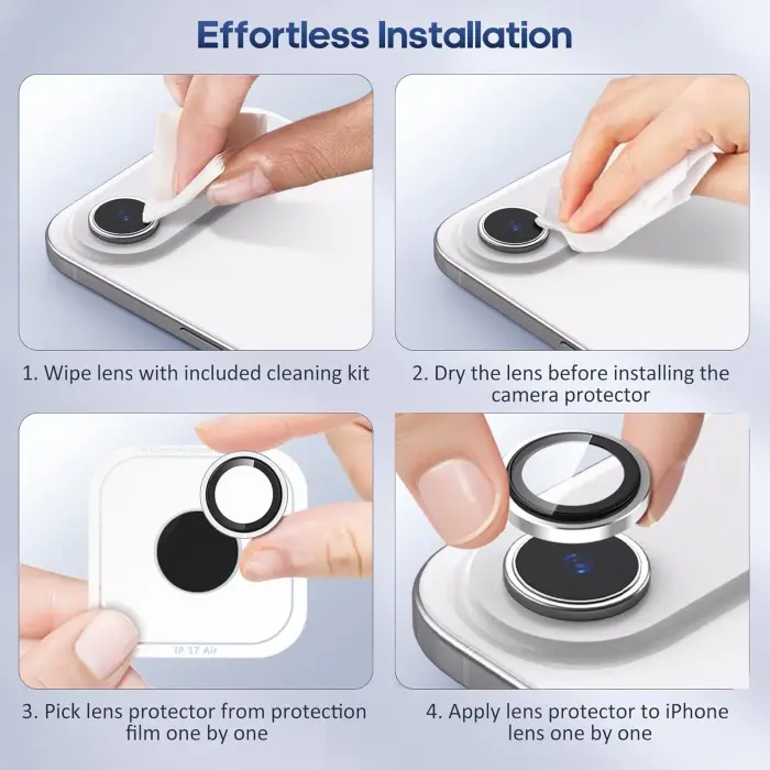 Apple İphone 17 Air Kamera Koruyucu Premium Safir Gece Çekim Destekli Lens Koruma Parlak Temperli Cl-12