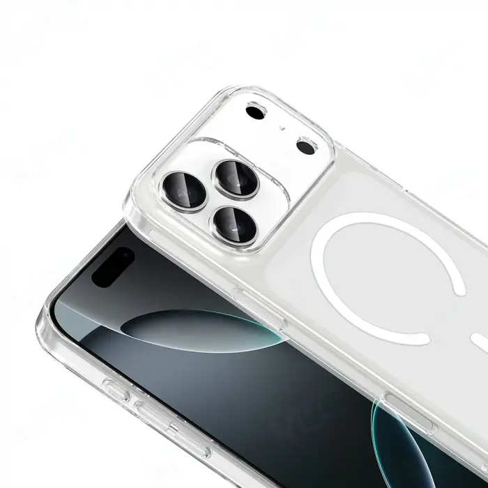 Apple İphone 17 Pro Max Kılıf Ic Çipli M-safe Şarj Özellikli Şeffaf Kamera Çerçeveli Lopard Toledo Kapak