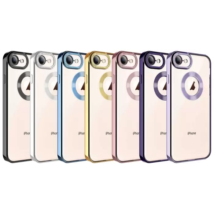 Apple iPhone SE 2022 Kamera Lens Korumalı Şeffaf Renkli Logo Gösteren Parlak Omega Kapak