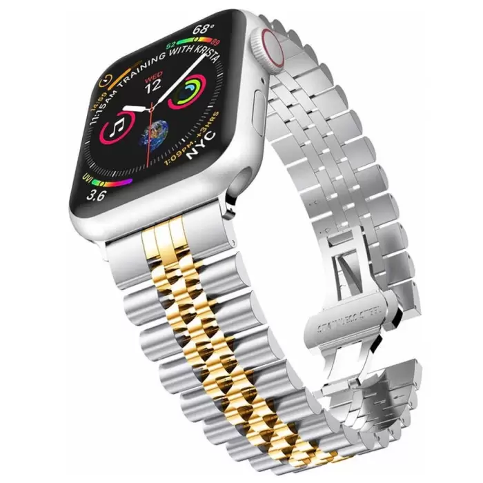 Apple Watch 38mm Parlak Çift Renk Metal Kordon Krd-36 Saat Kayışı