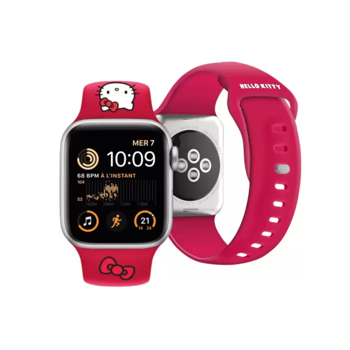 Apple Watch 40mm Hello Kitty Orjinal Lisanslı Yazı Logolu Fiyonk & Kitty Head Silikon Kordon