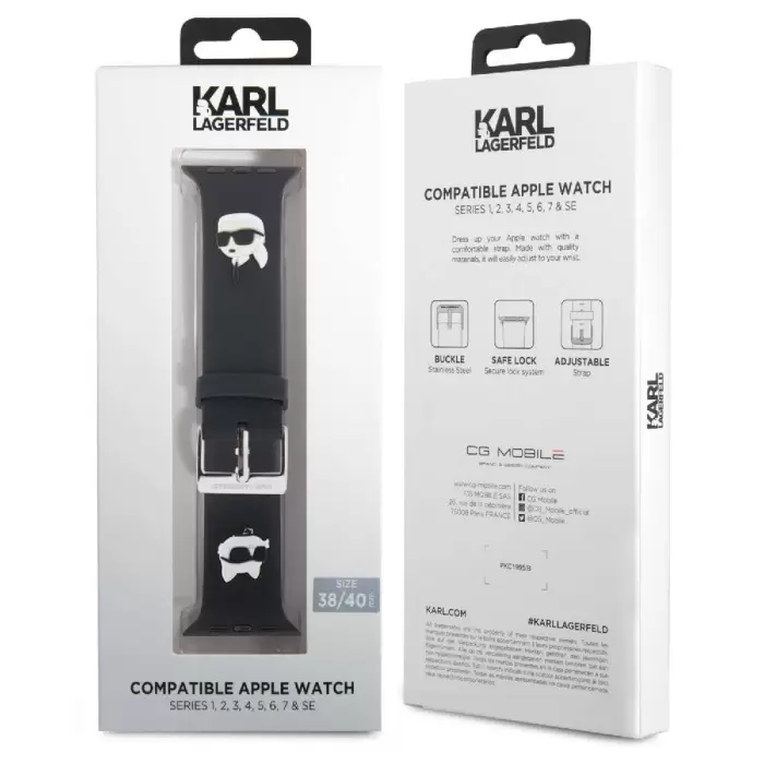 Apple Watch 40mm Karl Lagerfeld Orjinal Lisanslı İkonik Karl & Choupette Logolu Silikon Kordon
