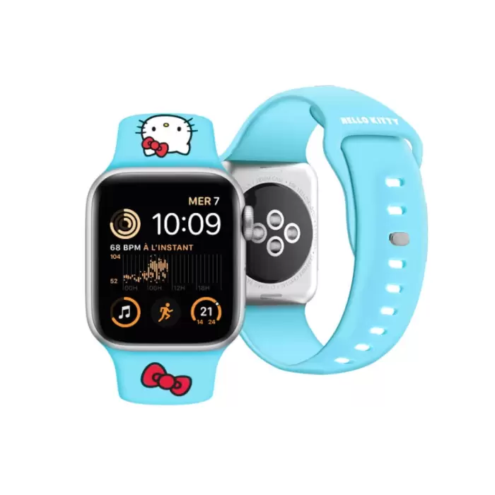 Apple Watch 41mm Hello Kitty Orjinal Lisanslı Yazı Logolu Fiyonk & Kitty Head Silikon Kordon