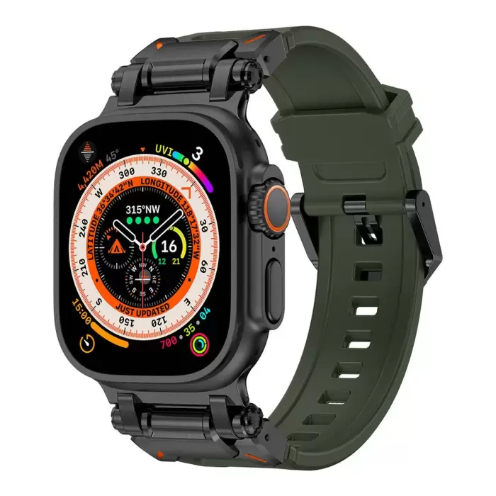 Apple Watch 42mm Lopard KRD-101 Titanyum Metal Başlıklı Silikon Kordon