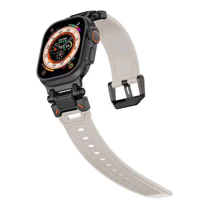 Apple Watch 42mm Lopard KRD-101 Titanyum Metal Başlıklı Silikon Kordon