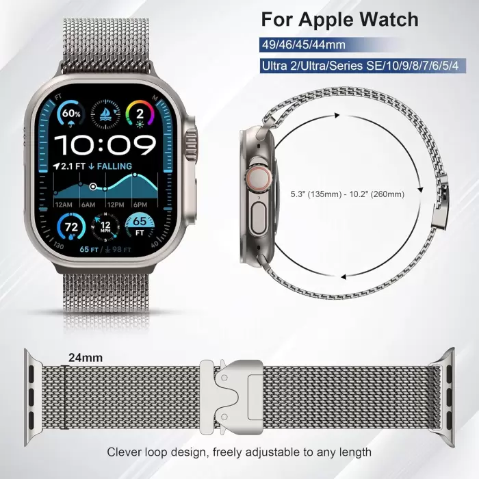 Apple Watch 42mm Metal Hasır Hafif Kordon Hava Kanallı | KRD-121