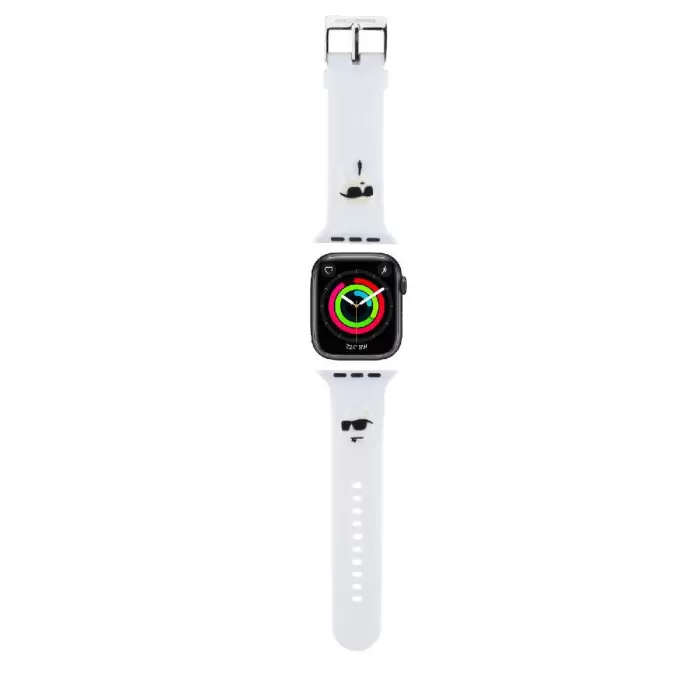 Apple Watch 44mm Karl Lagerfeld Orjinal Lisanslı İkonik Karl & Choupette Logolu Silikon Kordon
