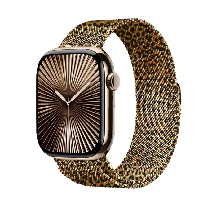 Apple Watch 44mm Lopard Krd-01 Leopar Desenli Metal Kordon