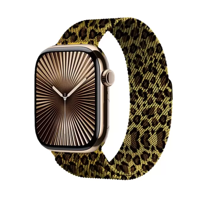 Apple Watch 44mm Lopard Krd-01 Leopar Desenli Metal Kordon