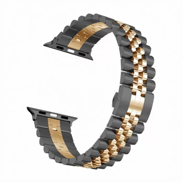 Apple Watch 44mm Parlak Çift Renk Metal Kordon Krd-36 Saat Kayışı