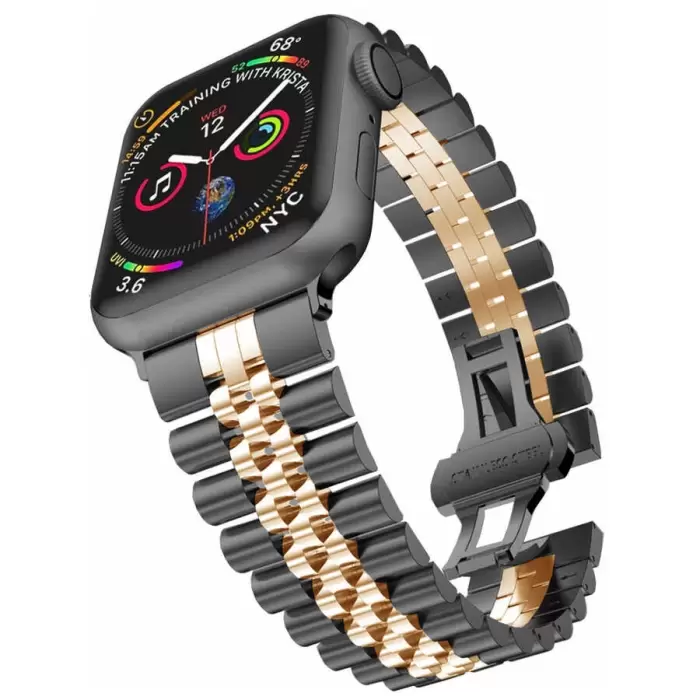 Apple Watch 44mm Parlak Çift Renk Metal Kordon Krd-36 Saat Kayışı