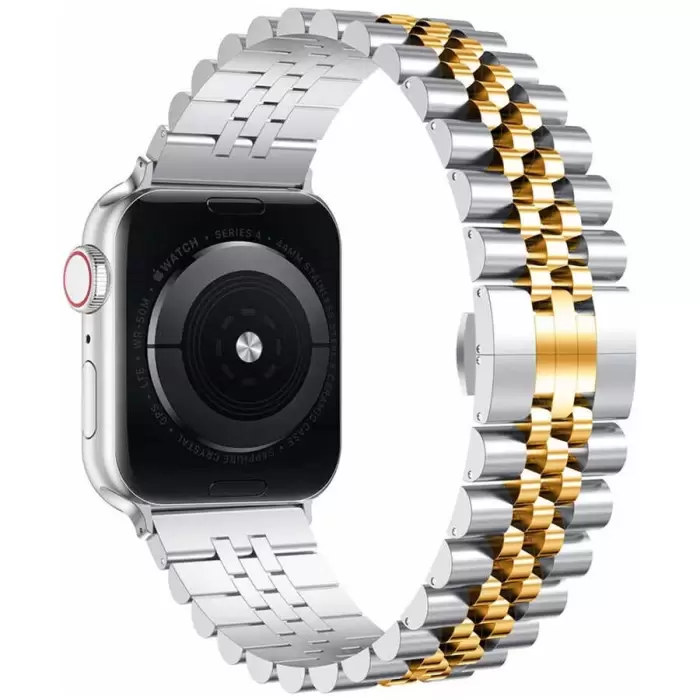 Apple Watch 44mm Parlak Çift Renk Metal Kordon Krd-36 Saat Kayışı