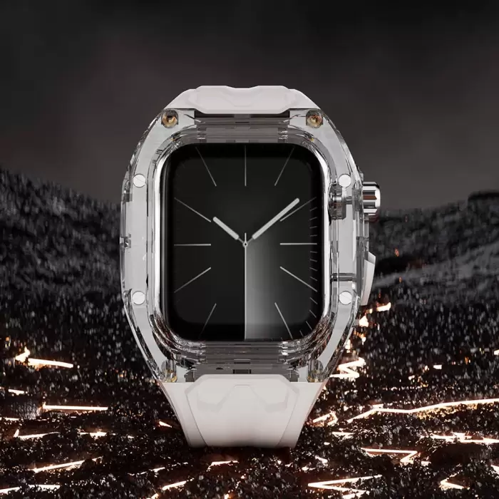 Apple Watch 46mm 10 Serisi Wiwu Wi-wb013 Rambo Series 2in1 Şeffaf Pc Kasa Koruyuculu Kauçuk Kordon