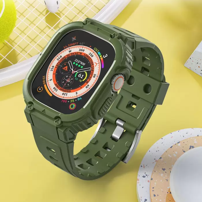 Apple Watch 46mm 10 Serisi Wiwu Wi-wb014 Armor Series 2in1 Sert Pc Kasa Koruyuculu Silikon Kordon