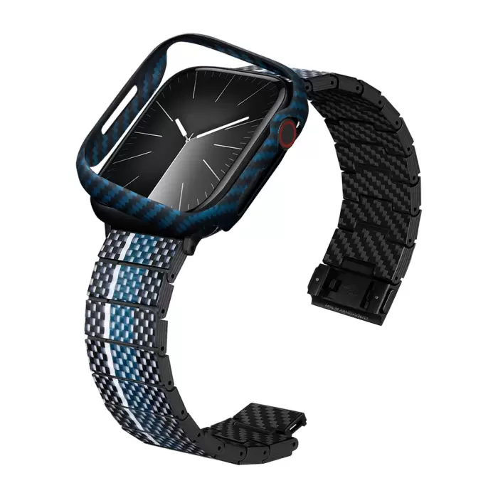 Apple Watch 7 45mm 600d Aramid Fiber Classic Series Black-blue Twill Kasa Koruyucu Pitaka Air Case