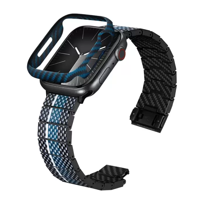 Apple Watch 7 45mm 600d Aramid Fiber Classic Series Black-blue Twill Kasa Koruyucu Pitaka Air Case